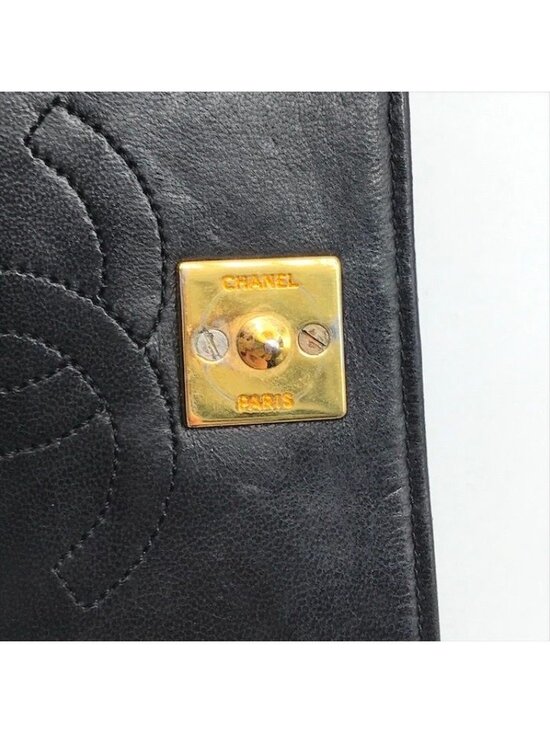 Chanel CC Logo Push Lock Quilted Lambskin Chain Shoulder Bag Black - Picture 9 of 10